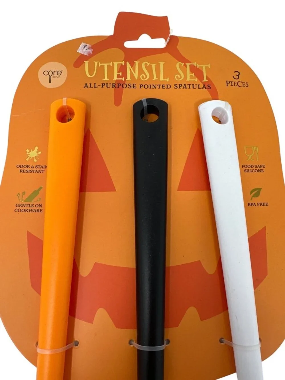 Crre Kitchen 3 Piece Pointed Spatula with Figural in Mold Pumpkin Skull Ghost